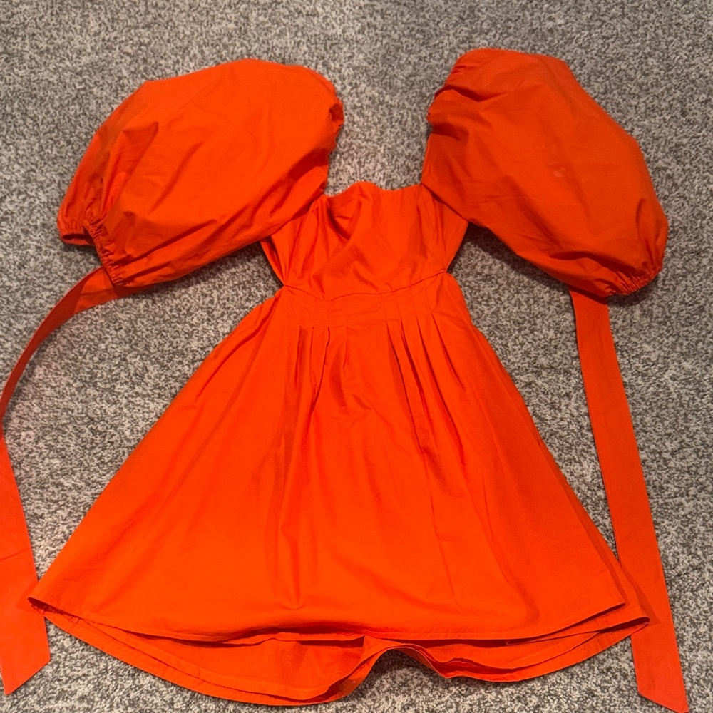 Bright Orange Puff-Sleeve Mini Dress